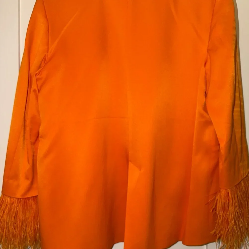 Orange Ostrich Feather Trim Blazer Suit Jacket and Drawstring Pant Suit Zara NWT - Picture 5 of 13